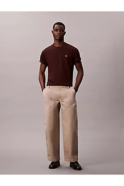 Calvin Klein Men's Regular Fit Round Neck Chest Ck Logo Cotton Short Sleeve Brown T-Shirt Lv04Rc275G-2