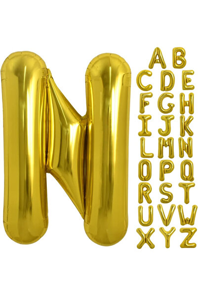 BALON DİYARI Letter N Balloon Gold Gold 78cm Large Size Compatible with Air a...