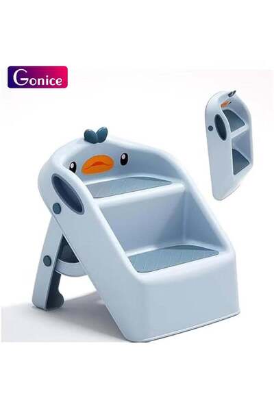 Gonice Foldable Toddler Step Stool for Kids - Dual Height Kitchen Bathroom Potty Training (Blue)