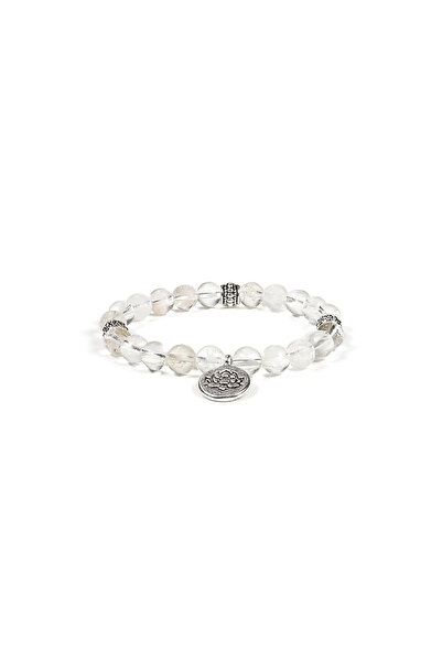 Bracelet Mala/brățară elastică cristal de stâncă cu simbolul lotus -- 0.8 cm