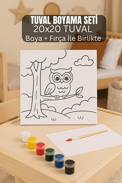 Metsar Home Baykuş Çocuk Tuval Boyama Set i - Çocuk Gelişim, Tuval, Boya Seti...