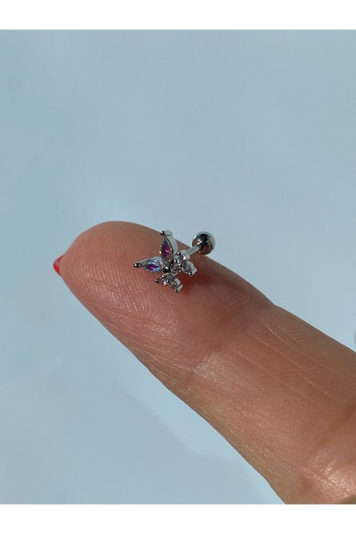 kurukafagift Çelik Hologram Renk Kelebek Piercing Helix Tragus Lob Kıkırdak 8 mm