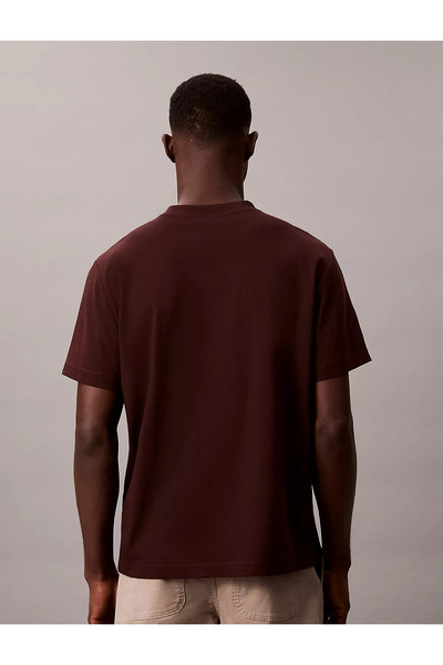 Calvin Klein Men's Regular Fit Round Neck Chest Ck Logo Cotton Short Sleeve Brown T-Shirt Lv04Rc275G-2