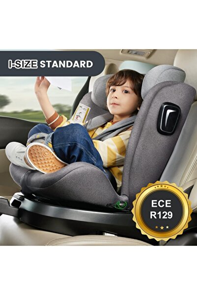 hibobi 360° Rotating ISOFIX Baby Car Seat, Rear/Forward Facing, Adjustable Headrest & Recline, 0–12 Years