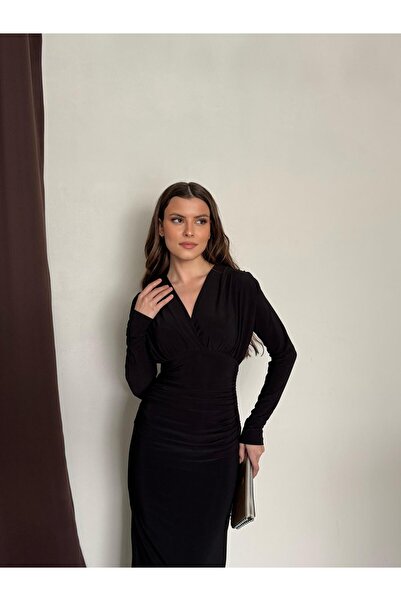 DUAS & CO Drapeli Kruvaze Sandy Kadın Elbise