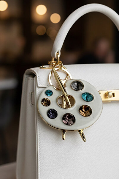 Modex Golden Yellow Colored Stone Detail Painter Palette Bag Accessory Keychain