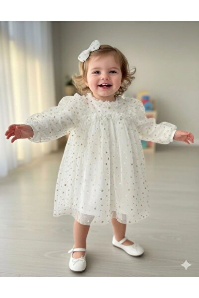 Butik KIZ ÇOCUK - BEBEK YILDIZ İŞLEMELİ TÜTÜ ELBİSE %100 PAMUKLU ASTAR ÖZEL G...