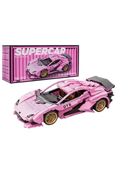OEM Set Masina Sportiva din Cuburi, Luck Brick, Supercar Roz 1:18, Model Realist, 470 Piese, Pull-Back