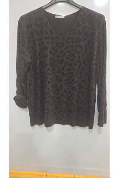 NUR TEKSTİL Kadın kahve Italyan Leopar Desenli Uzun Kollu standart Bluz 36/44...