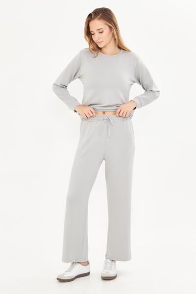 TRENDHİLL Women's Modal Fabric Comfortable Fit Tracksuit Set Gray 8510-g