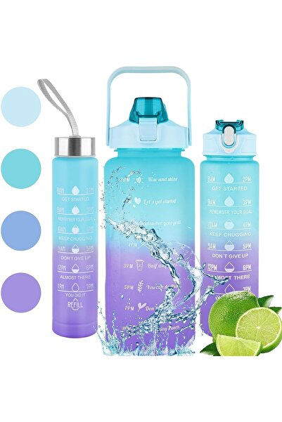 Generic Motivational Water Bottles With Time Marker, 2L,750ml,300ml Sport Water Bottle with Straw,BPA Free