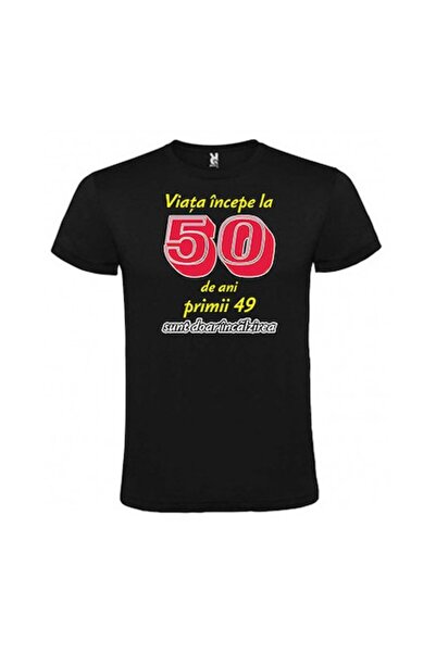 CRD PRINT Unisex personalized T-shirt "Life begins at 50", Black, size XXL,