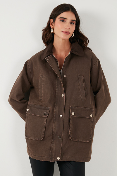 Lela Μπουφάν Regular Fit με γιακά και βελούδινη επένδυση καρό Μπουφάν Παλτό MONT 6810330