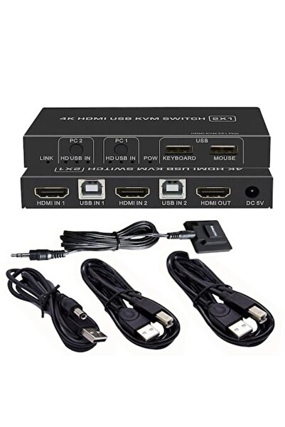 Biaze KVM08 KVM Switch, 2 ports, 4K 60Hz, HDMI 2.0, hot-swap, 110x60x20mm