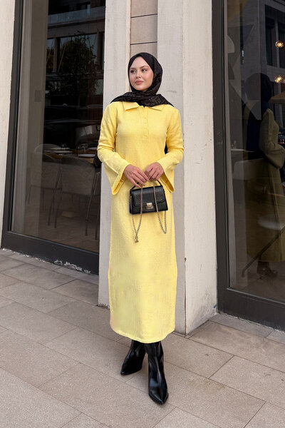 LOCCO Women's Wide Sleeve Knitwear Dress Yellow