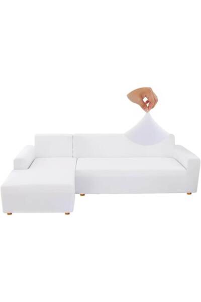 OEM L-shaped sofa cover, 2 pieces, elastic spandex, white, 145-185 cm