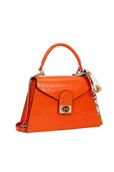 Posete Fagaras Noemi Leather Purse - Orange, Casual Bag Made of Genuine Leath...