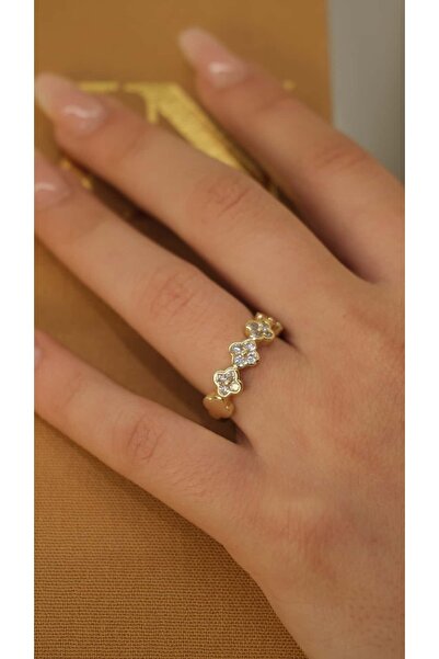 Jerie Zircon Stone Detail Clover Figure Adjustable Ring