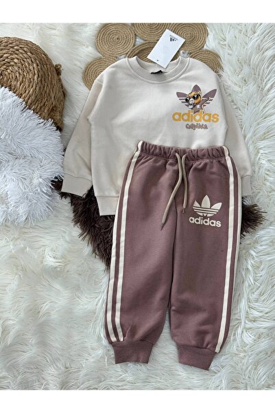 Teeny Weeny Kids Unisex Kids Printed Brown Bottom Top Tracksuit Set