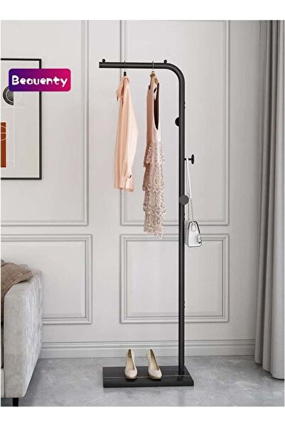 Beauenty Metal Freestanding Coat Rack with Slate Base, 3 Hooks, 45x25x170 cm