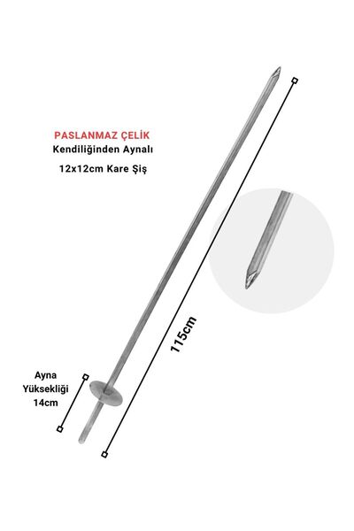 bermega Döner Takma ve Hazırlama 12X12cm - 115cm Kare Şiş Paslanmaz Çelik - K...