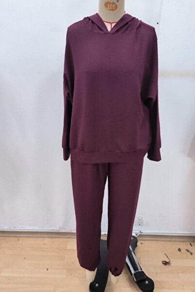 Mossta Hooded Viscose Two Thread Blouse Pants Double Suit - Burgundy