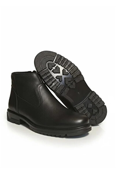 SHOUGO Genuine Leather Inside Wool Fur Black Winter Men's Zippered Boots