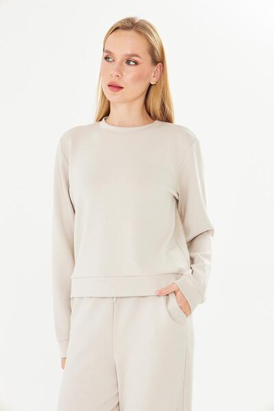 TRENDHİLL Women's Modal Fabric Comfortable Fit Tracksuit Set Stone 8510-t