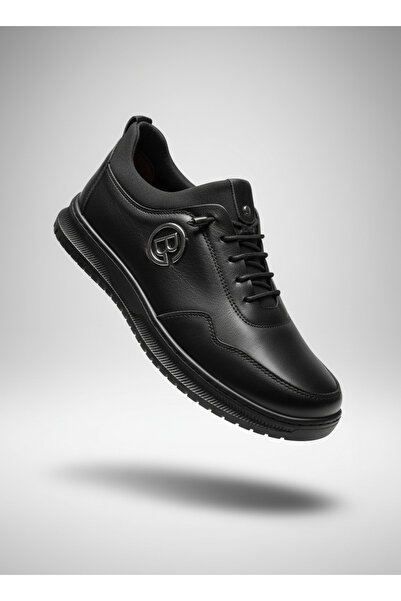 Elit Atc 8305 Black Genuine Leather Orthopedic Comfortable Flexible Sole Elastic Transitional Men's Shoes