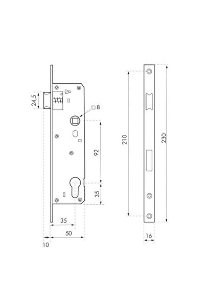 THIRARD Mortise Entrance Lock 35 x 92 mm for European Profile Cylinder, Zinc-Plated, No Faceplate