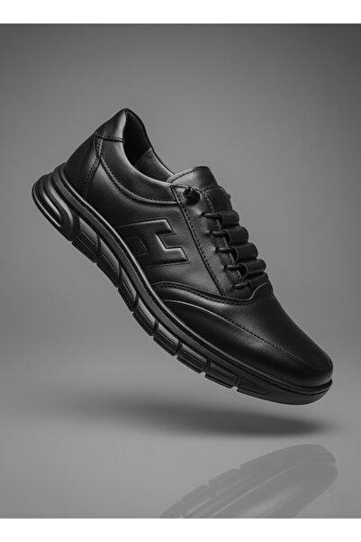 Elit Atc 8315 Black Genuine Leather Orthopedic Comfortable Flexible Sole Elastic Transitional Men's Shoes