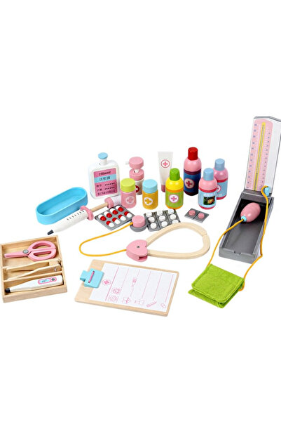 Nurio Wooden Medical Trolley Doctor Set for Children - 22 Pieces Montessori