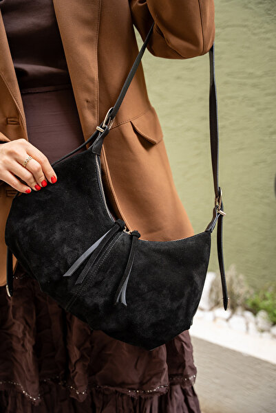 LAMİNTA Pliga Black Leather Women's Shoulder Bag