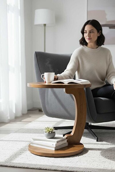 Akabesan Aksesuar C Sehpa Yan Sehpa Koltuk Sehpası Ahşap Üst Kalite