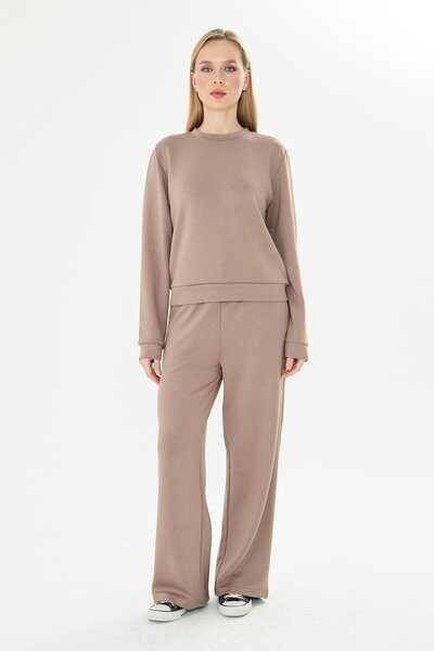 TRENDHİLL Women's Modal Fabric Comfortable Fit Tracksuit Set A.Brown 8510-A.K