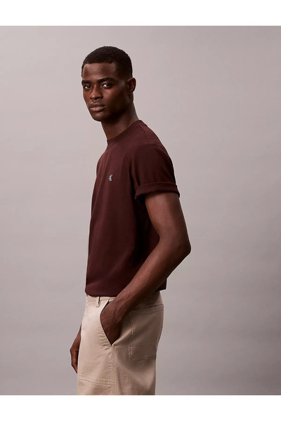 Calvin Klein Men's Regular Fit Round Neck Chest Ck Logo Cotton Short Sleeve Brown T-Shirt Lv04Rc275G-2