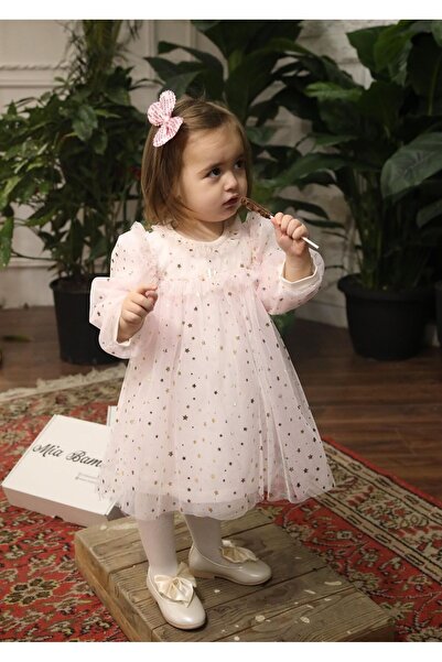 Butik KIZ ÇOCUK - BEBEK YILDIZ İŞLEMELİ TÜTÜ ELBİSE %100 PAMUKLU ASTAR ÖZEL G...