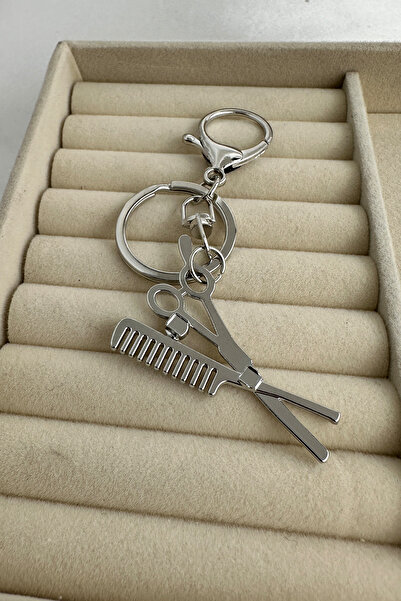 Modex Hairdresser Themed Single Stone Detail Scissors Comb Bag Accessory Keychain