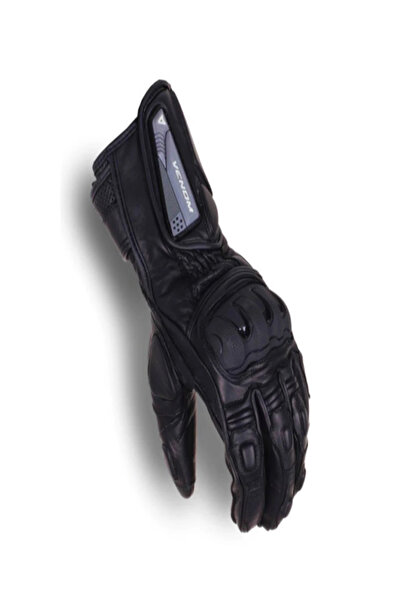 VENOM D2 UZUN SİYAH GERÇEK DERİ MOTOSİKLET ELDİVENİ