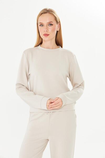 TRENDHİLL Women's Modal Fabric Comfortable Fit Tracksuit Set Stone 8510-t