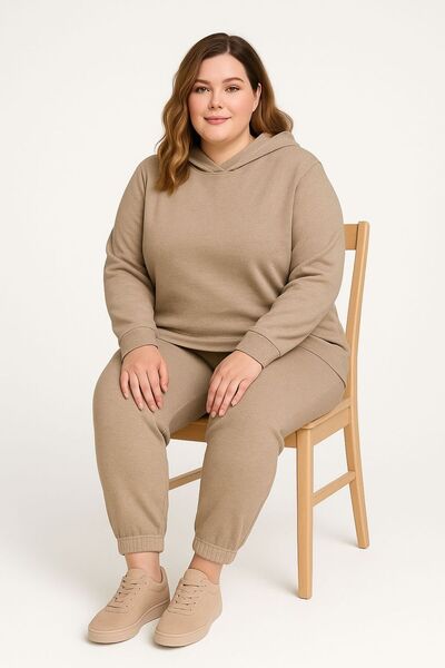 MAY MARA Plus Size 3-Ply 2-Piece Hooded Sharpened Long Side Slit Tracksuit Set