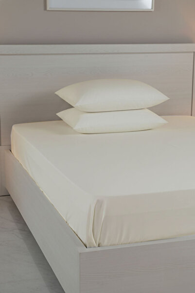 FAVORA 100% Cotton Ranforce Premium Double Elastic Sheet Set - Cream