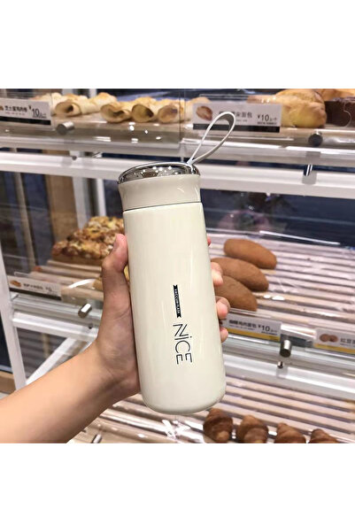 OEM Sticlă cu husă crem 400 ml – capac etanș din inox, anti-scurgere, pentru ...