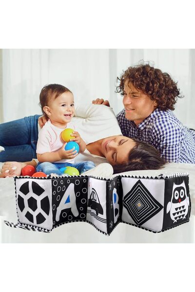 Arabest Foldable Soft Black & White High-Contrast Cloth Baby Book for Tummy Time (Newborns up to 3-6 months)