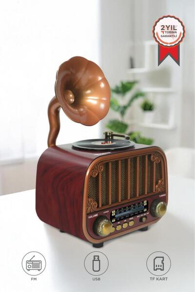Torima Bluetooh Hoparlör Nostaljik Radyo AUX USB TF Destekli Speaker D76 Koyu Kahve