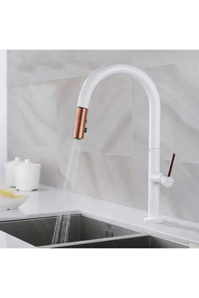OEM Kitchen faucet with retractable spray, sanitary brass, white, CF1035A