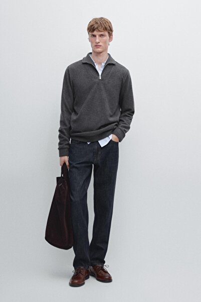 Massimo Dutti Yarım fermuarlı pamuklu polo yaka t-shirt