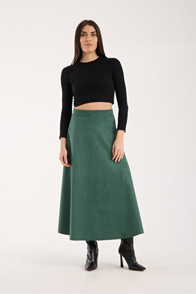TheyYou Women's Hijab Suede Flared Maxi Skirt