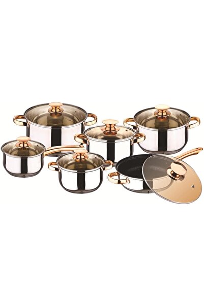 SKY TOUCH SKY-TOUCH 12PCS Stainless Steel Cookware Set (Golden Brown)