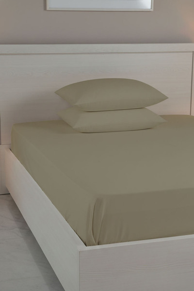 FAVORA 100% Cotton Ranforce Premium Double Elastic Sheet Set - Beige